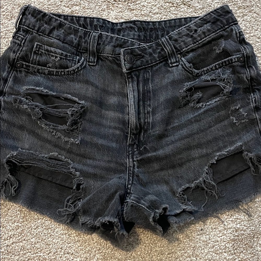 American Eagle Black Ripped Jean Shorts